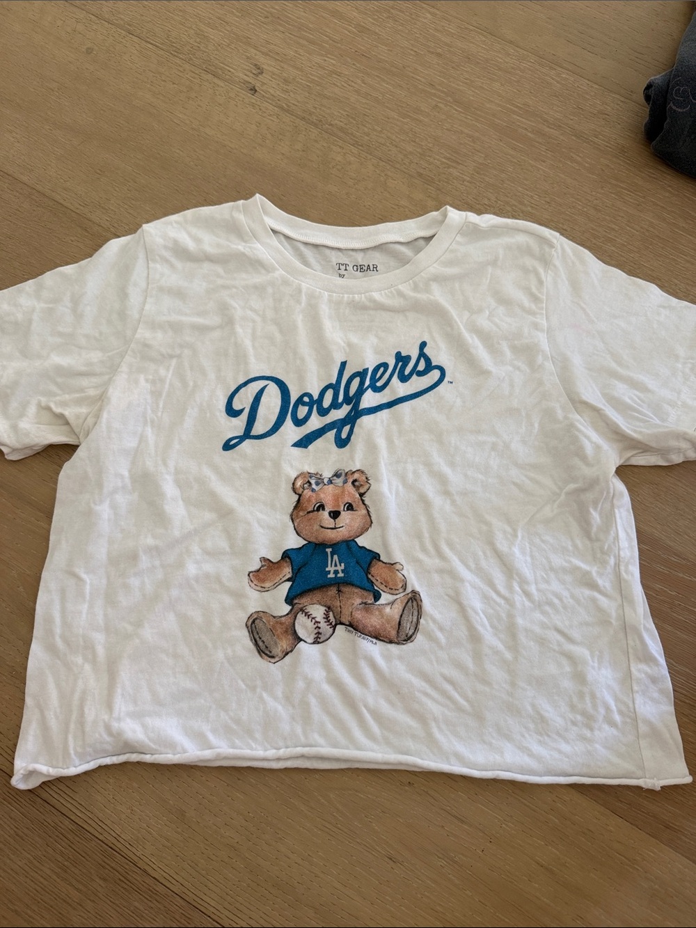 Los Angeles Dodgers teddy bear cropped teen t-shirt sz 14